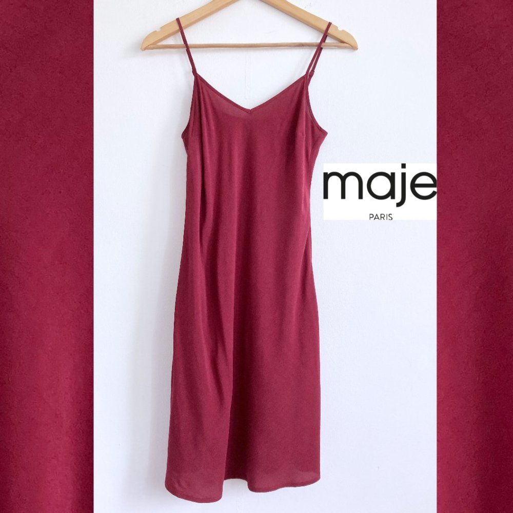 MAJE Burgundy Red Slip Dress V Neck Classic Day to Night 100% Viscose Size 2